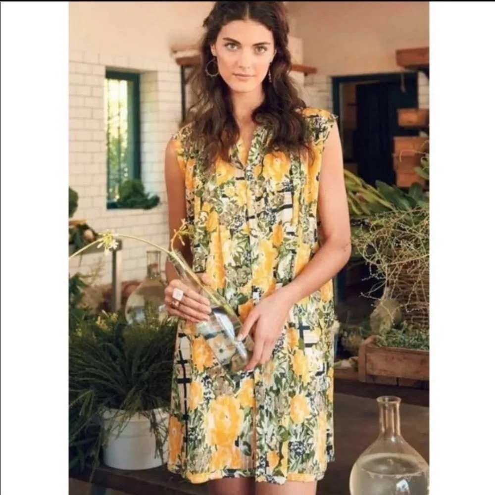 Anthropologie Porridge Arboretum Yellow Floral Swing Shirt Dress Medium Garden